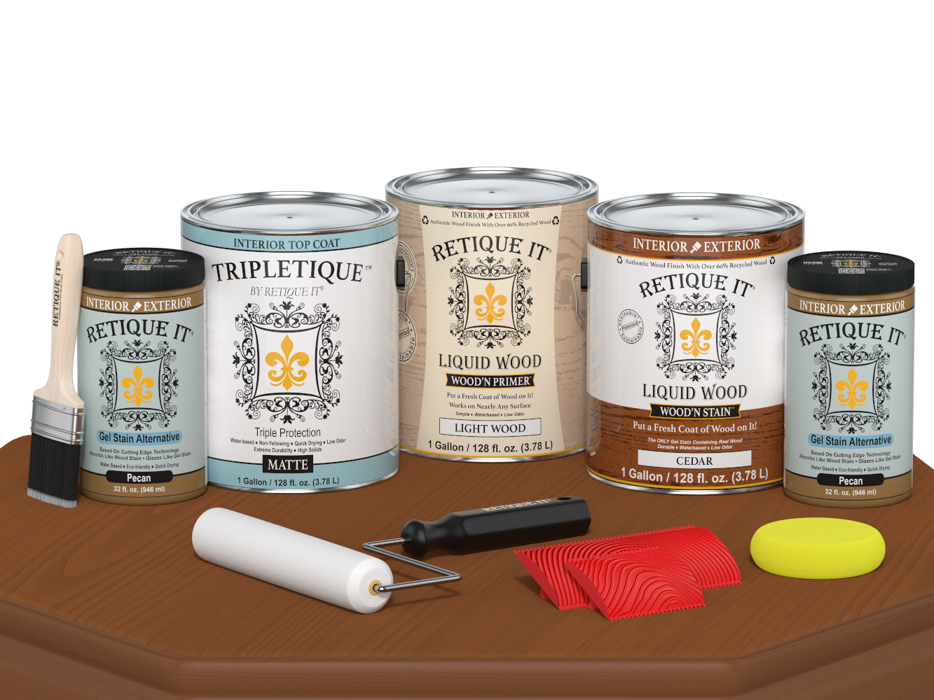 Retique It® Wood'n Kit Cedar large interior top coat finish on a table, part of the multi-purpose Wood'n Finish Kits collection.