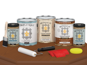 Retique It® Wood'n Kit Cedar large interior top coat finish on a table, part of the multi-purpose Wood'n Finish Kits collection.