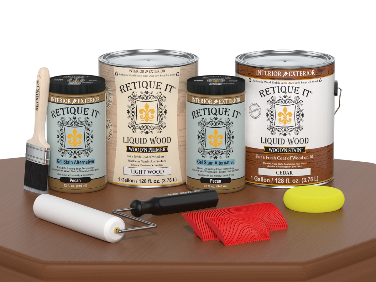 Retique It Wood'n Kit Cedar, large multi-purpose finish kit with wood stain and sealant for furniture and woodworking projects.