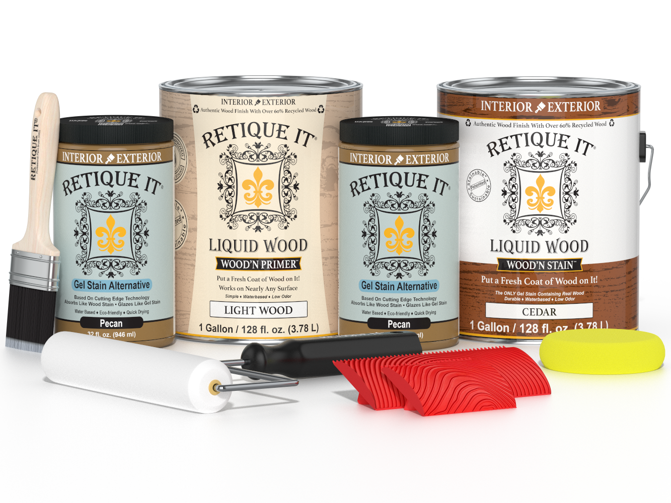 Multi-purpose Wood'n Kit by Retique It® in cedar, includes four large wood finish containers, ideal for wood projects.