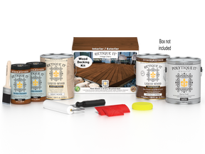 Retique It® Vintage Cherry decking wood stain kit with stain tray and brushes for outdoor wood projects.