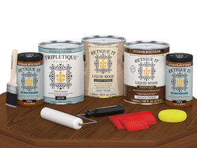 Retique It® Wood'n Cabinet Kit with vintage cherry stain, satin finish, 48 grained cabinet doors displayed on a table.
