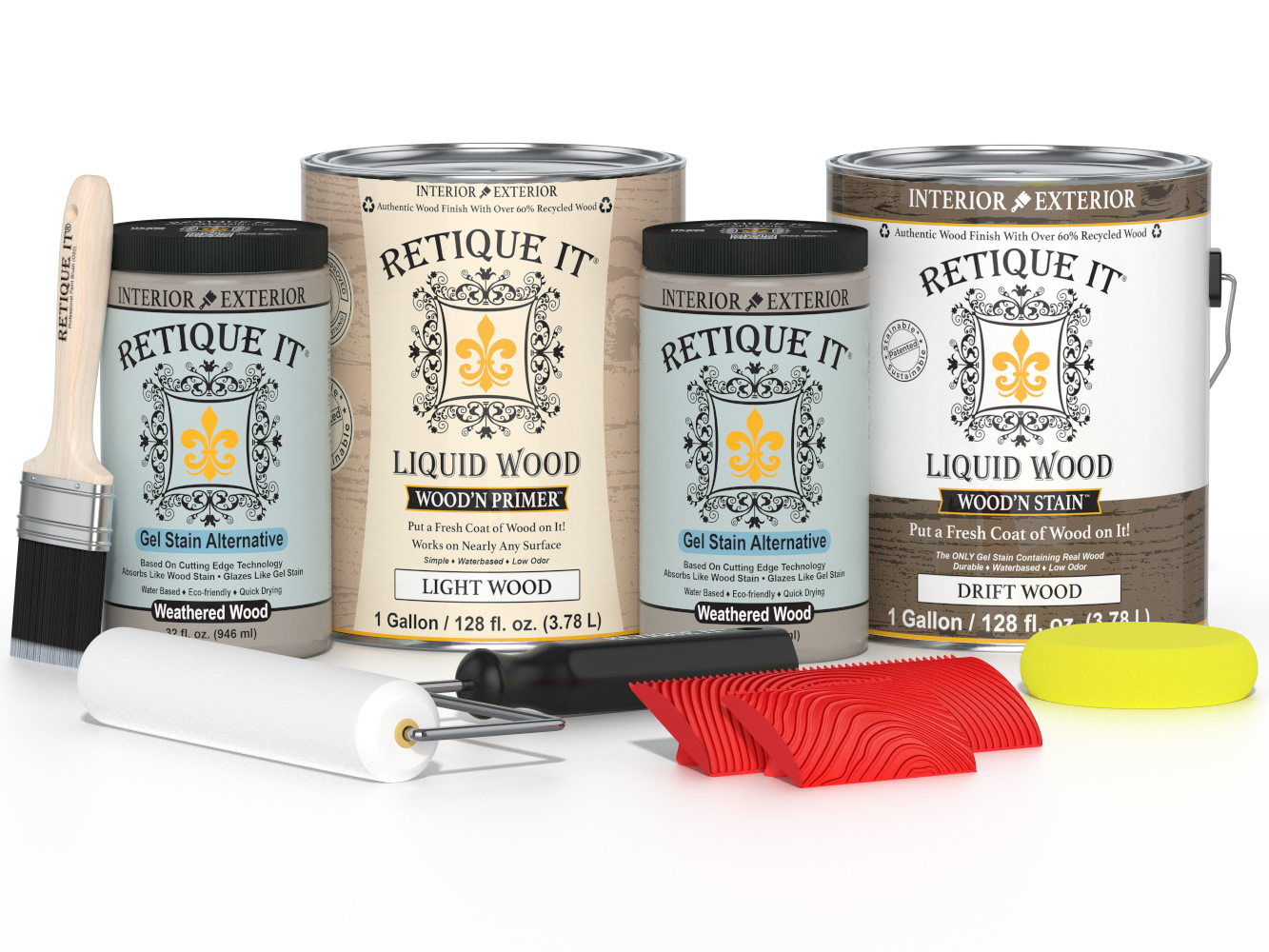 Retique It® Wood'n Cabinet Kit with 48 grained driftwood stain doors, showcasing natural wood grain finish for cabinets.