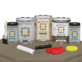 Retique It® Wood'n Finish Kit with four large driftwood exterior top coats in matte finish, suitable for multi-purpose wood projects.