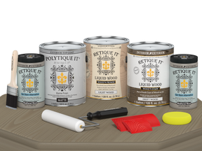 Retique It® Wood'n Finish Kit with four large driftwood exterior top coats in matte finish, suitable for multi-purpose wood projects.