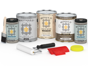 Retique It® Wood'n Finish Kit with four large driftwood exterior top coats in matte, ideal for wood finishing projects.