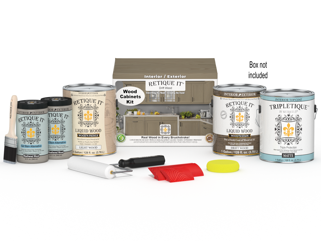 Drift wood stained Wood'n Cabinet Kit with 48 door panels showing wood grain finish, by Retique It®.