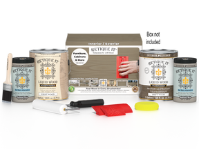 Retique It® Wood'n Finish Kit with four large driftwood stain samples in a box, for multi-purpose wood finishing projects.