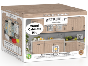 Retique It Wood'n Cabinet Kit with French Oak stain, featuring 48 grained cabinet doors and wood stain finish.