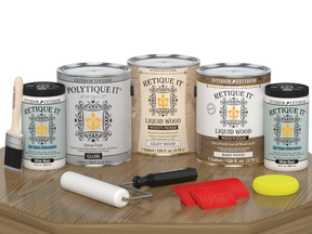 Retique It® Wood'n Kit French Oak exterior top coat set with four large containers, glossy finish, for wood projects.