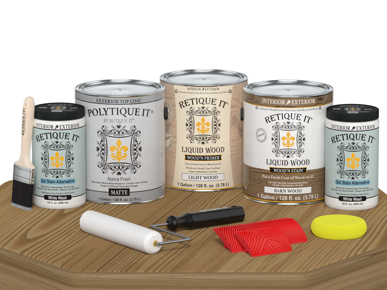 Retique It® Wood'n Finish Kit in French Oak, large size, matte exterior top coat applied to wood surface.