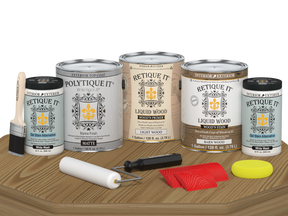Retique It® Wood'n Finish Kit in French Oak, large size, matte exterior top coat applied to wood surface.