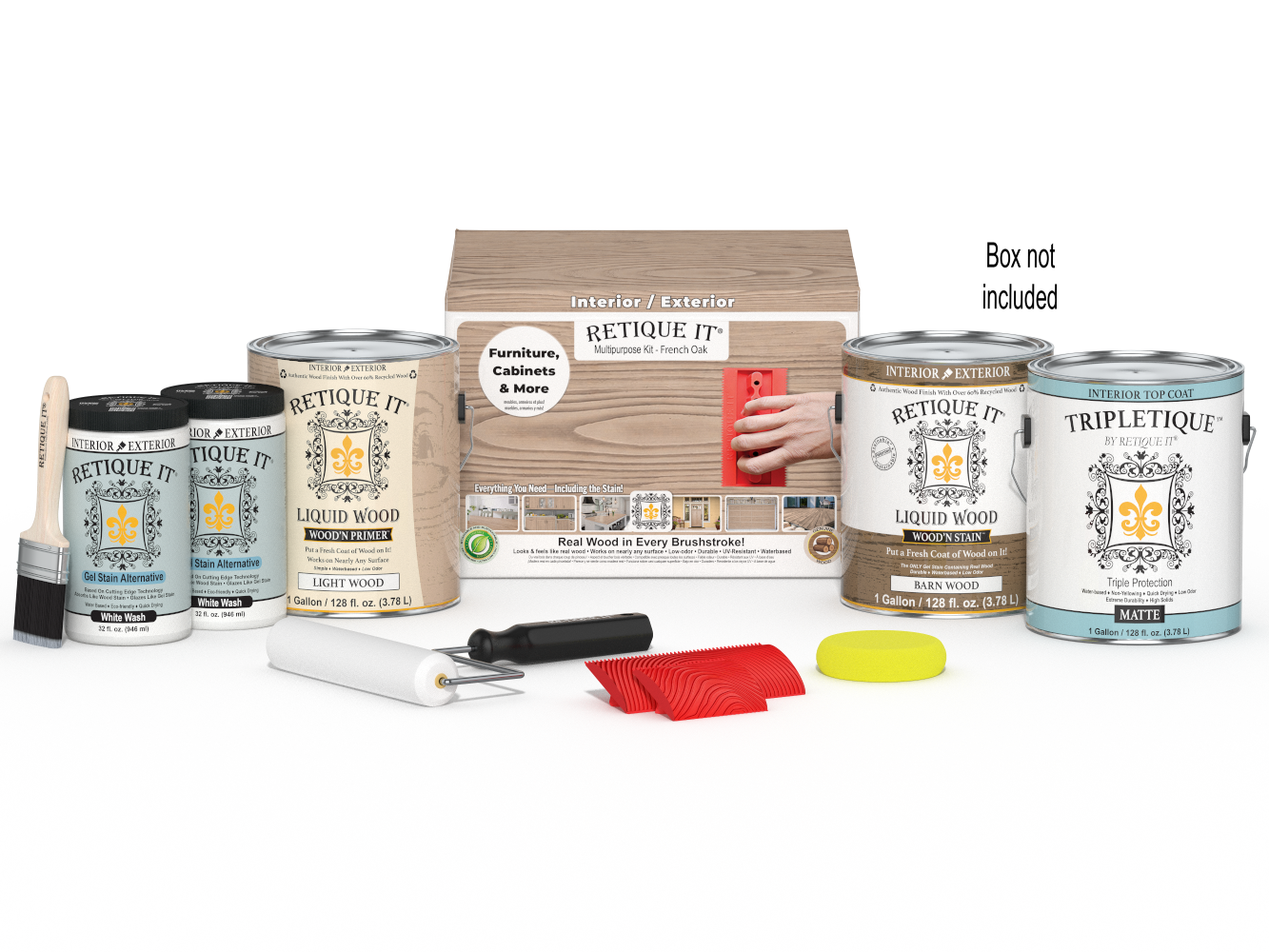 Retique It® Wood'n Cabinet Kit with French Oak stain, 48 door grained wood finish, includes stain and application supplies.