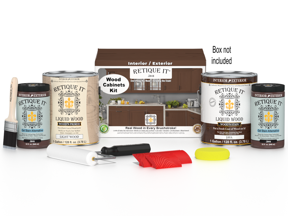 Retique It® Wood'n Cabinet Kit in Java stain, 48-door grained design for wood cabinets with natural textured appearance.