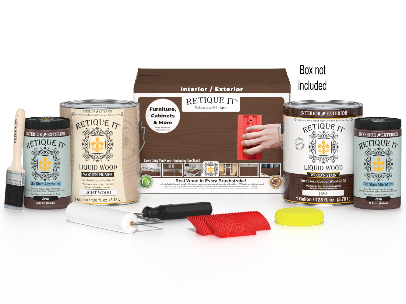 Retique It® Wood'n Finish Kit in Red Mahogany with four large containers, showcasing wood finish products for furniture and woodworking.