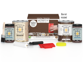 Retique It® Wood'n Finish Kit in Red Mahogany with four large containers, showcasing wood finish products for furniture and woodworking.