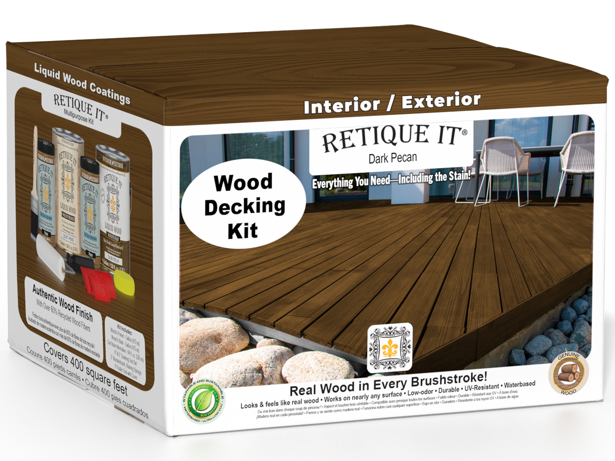 Dark Pecan Decking Wood'n Kit stain by Retique It showing a close-up of the wood with rich, dark pecan color and smooth finish.