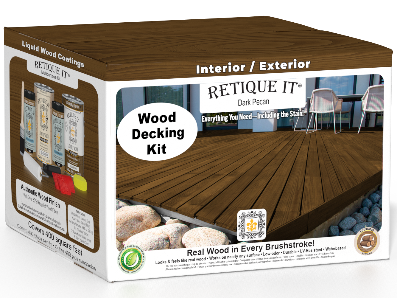 Dark Pecan Decking Wood'n Kit stain by Retique It® showing a close-up of the wood with rich, dark pecan color and smooth finish.