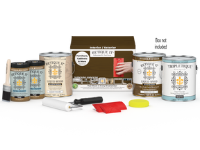Retique It® Wood'n Finish Kit in Dark Pecan, large size, with applicator and top coat for multi-purpose interior wood finishing.