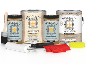 Wood'n Cabinet Kit in pickled oak stain by Retique It® featuring 48 grained cabinet doors with a natural wood finish.