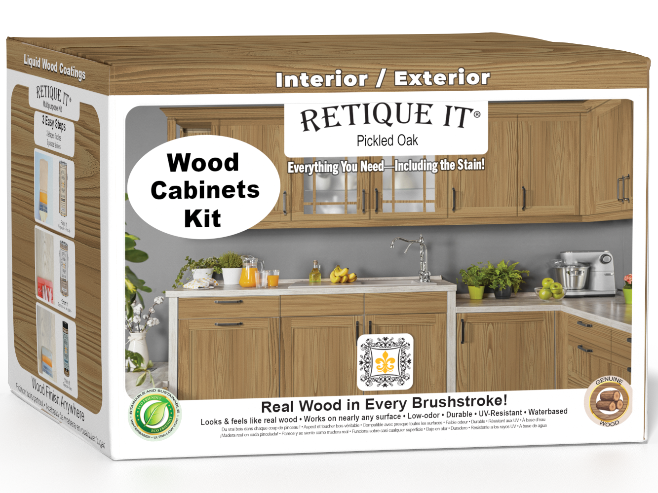 Image of Retique It Wood'n Cabinet Kit with 48 pickled oak grained doors, showcasing stained wood cabinet components.