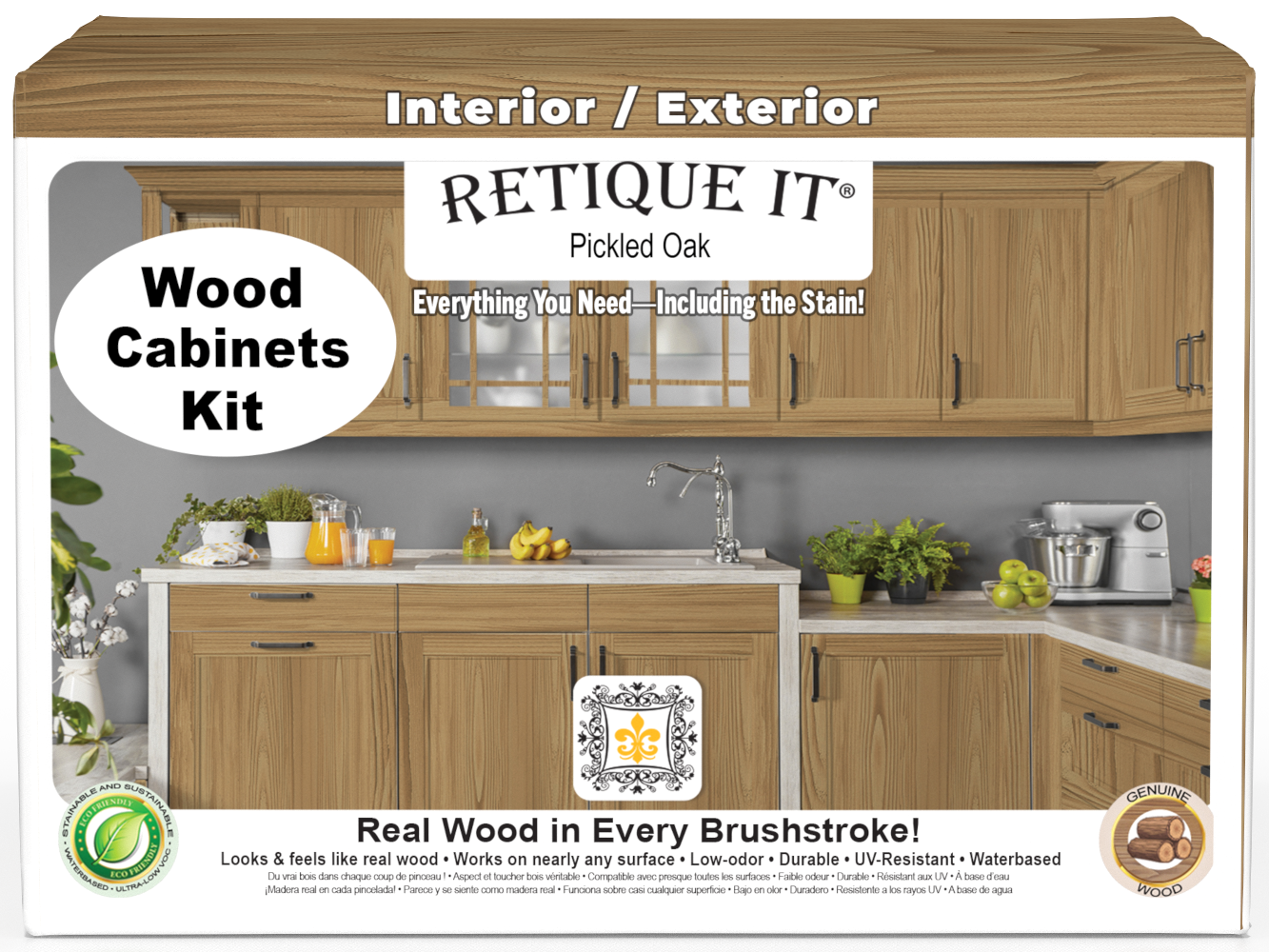 Retique It® Wood'n Cabinet Kit with 48 pickled oak grained doors, showcasing natural wood grain and finished front view.