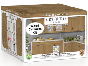 Retique It® Wood'n Cabinet Kit with 48 pickled oak grained stained cabinet doors, showcasing natural wood texture and finish.