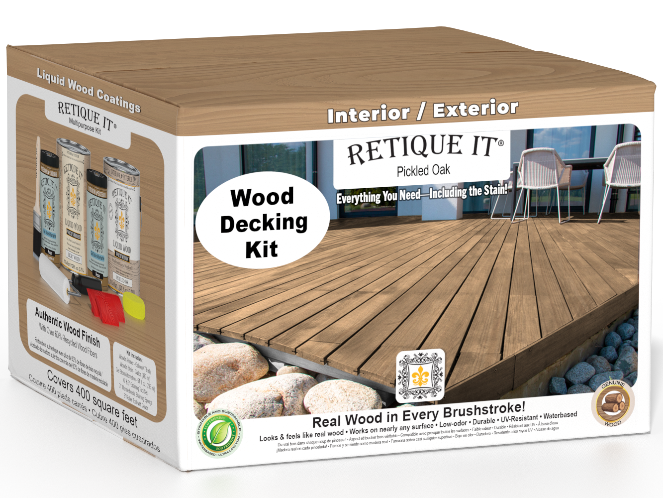 Retique It® Decking Wood'n Kit in Pickled Oak stain, featuring natural wooden decking boards with a pickled oak finish.