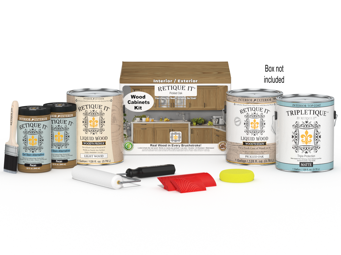 Retique It® Wood'n Cabinet Kit with pickled oak stain, 48 grained cabinet doors and hardware, natural wood finish.