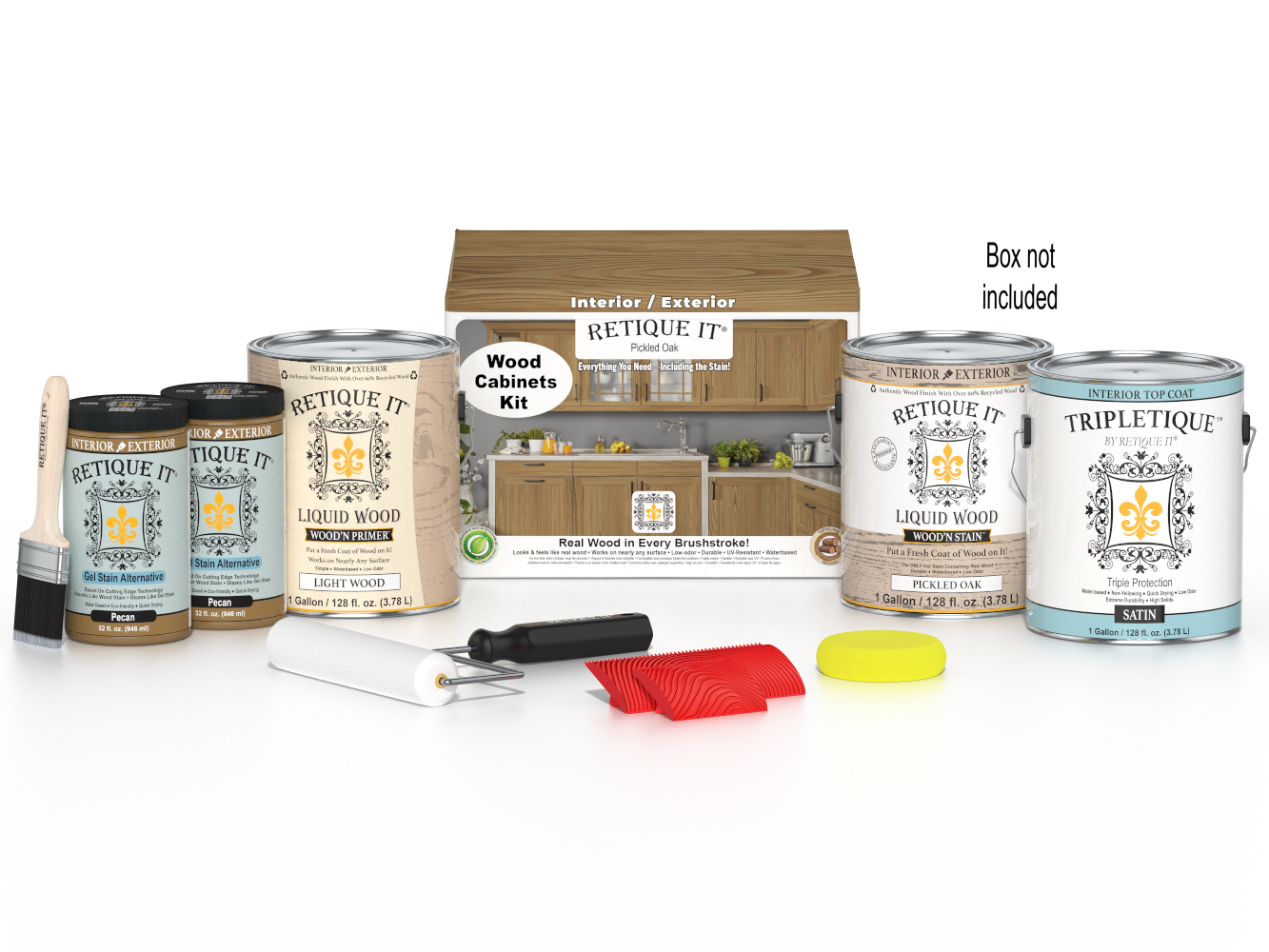 Wood'n Cabinet Kit with 48 pickled oak door stain from Retique It® showing grained wood finish and cabinet doors.