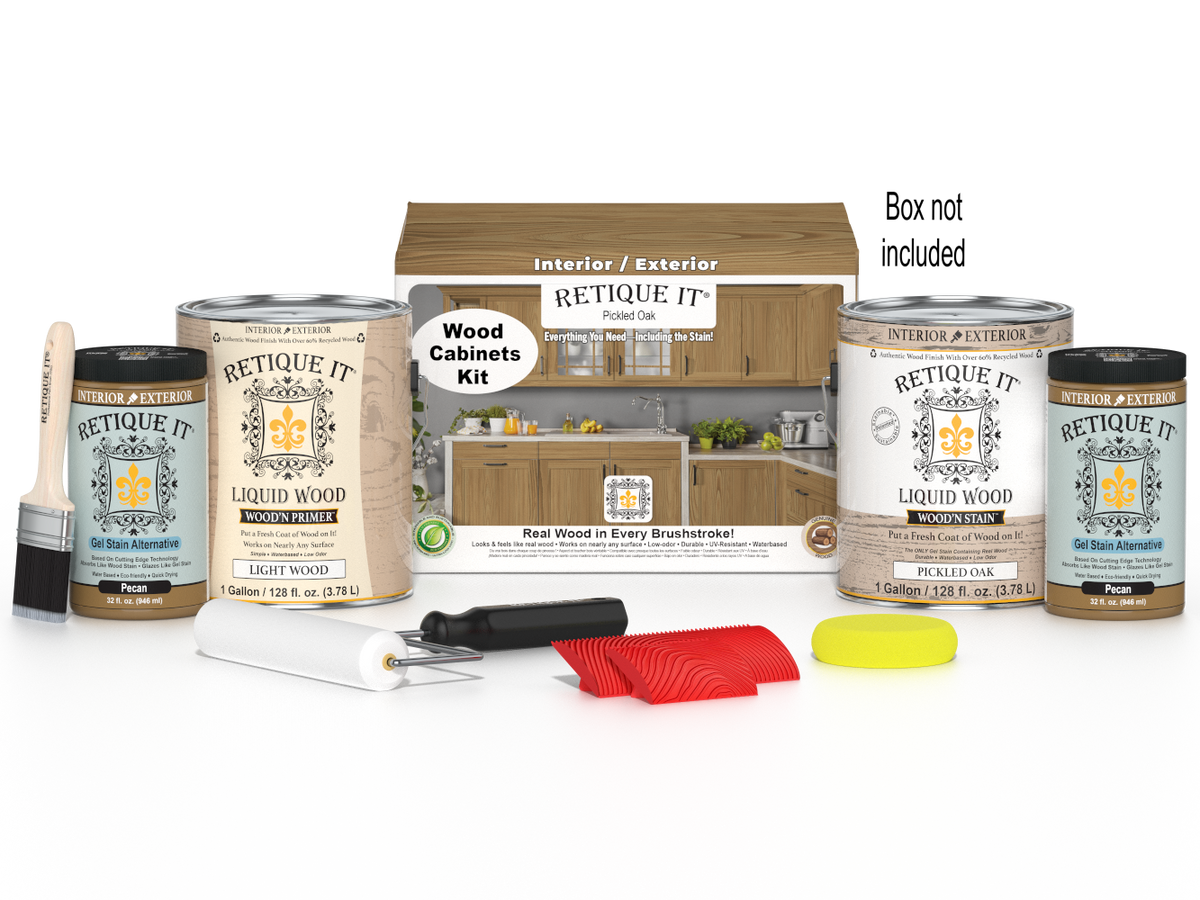 Pickled oak Wood'n Cabinet Kit with 48 grained doors by Retique It® for stained wood cabinet projects.