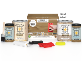 Retique It® Wood'n Kit in Pickled Oak with four large containers and application tools for multi-purpose wood finishing.