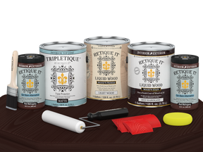 Retique It® Wood'n Cabinet Kit with red mahogany stain, featuring 48 grained cabinet doors and matte finish on a table surface.