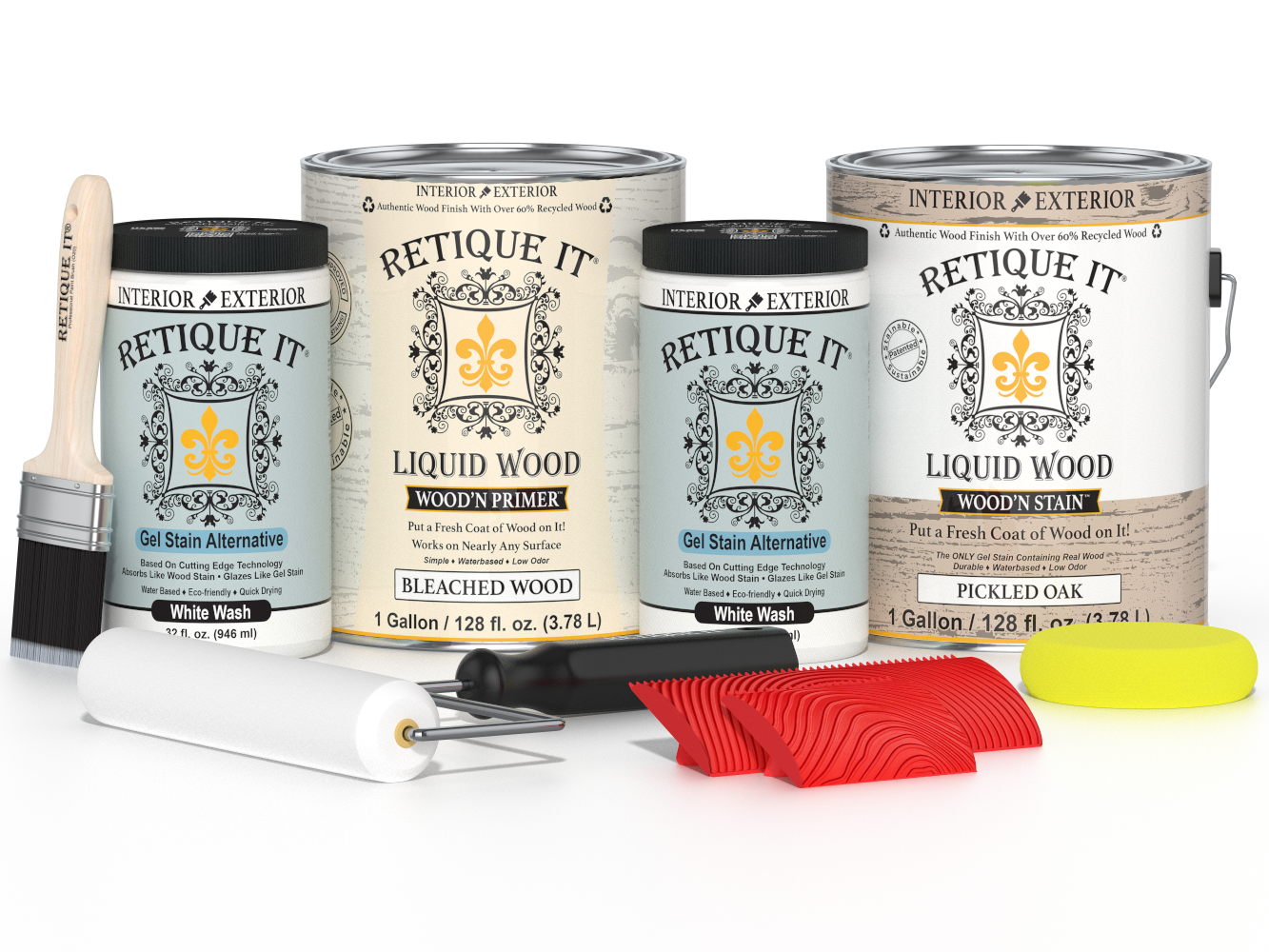 Sun-bleached Wood'n Cabinet Kit with 48 grained cabinet doors from Retique It® Wood'n Finish Kits, featuring a natural wood grain appearance.