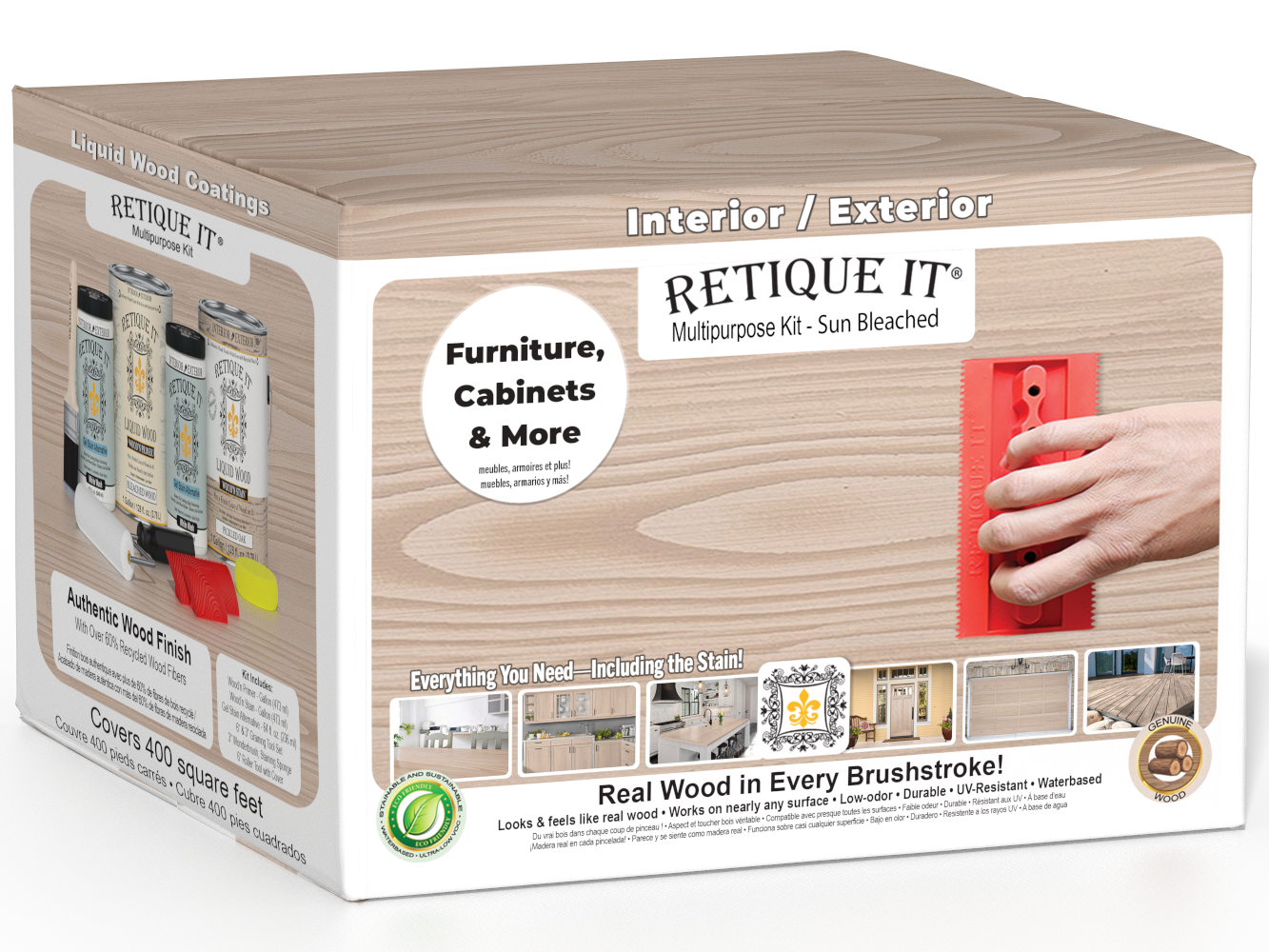 Retique It® Wood'n Finish Kit in sun-bleached for exterior wood, includes four large containers of wood top coat.