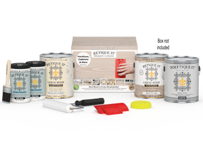 Retique It® Wood'n Finish Kit in XL with brush and tools, packaged in a box, for wood finishing projects.