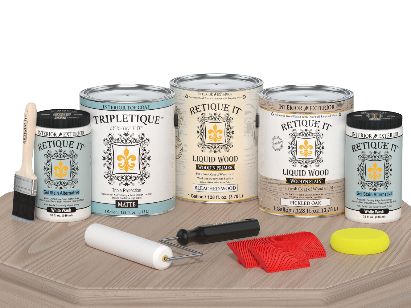 Retique It Wood'n Cabinet Kit with 48 grained, sun-bleached finish, matte wood finish kit for cabinets and furniture.