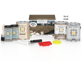 Retique It® Weathered Wood Decking Wood'n Kit stain with a weathered wood finish, shown in a box packaging.