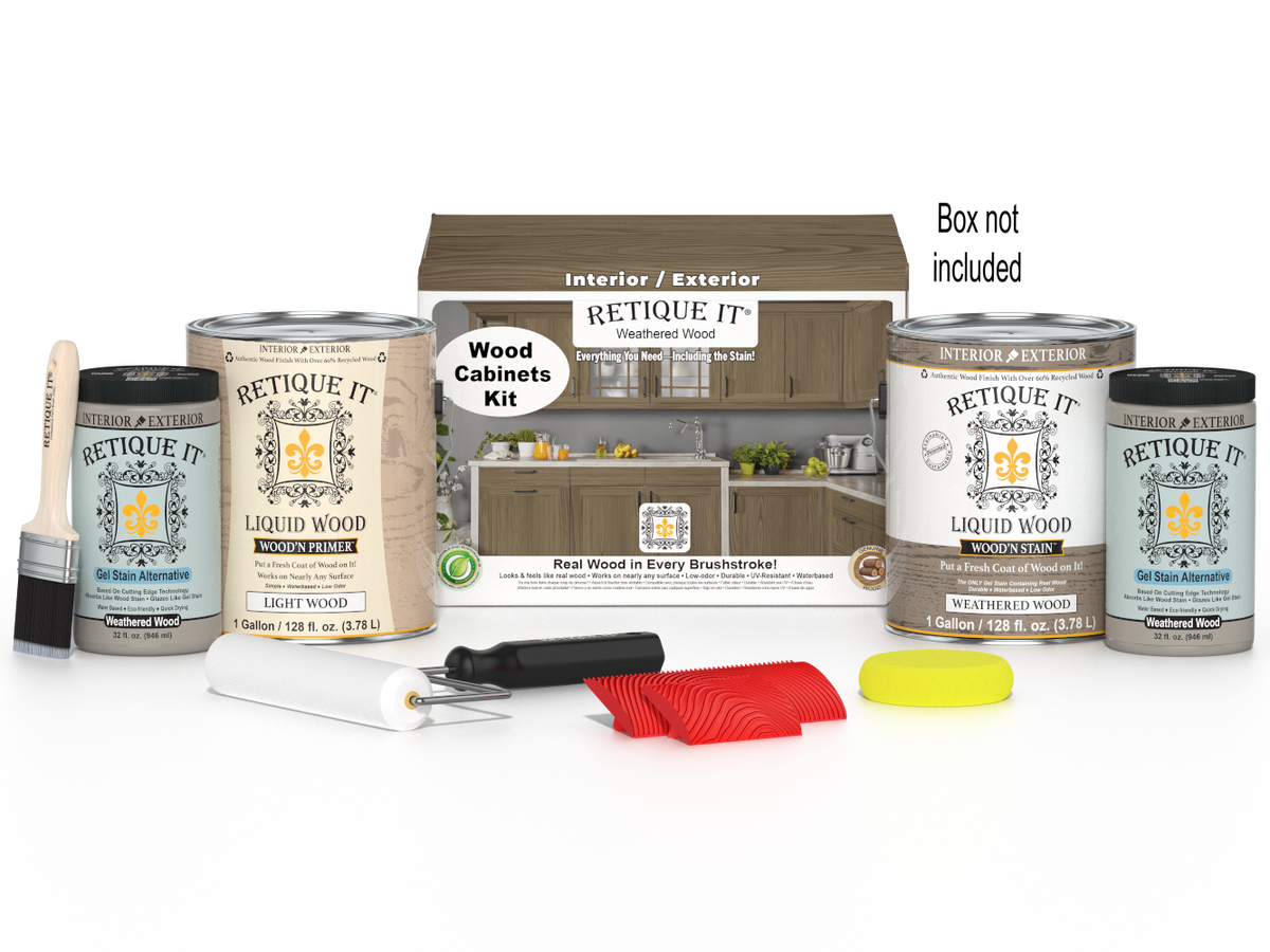 Weathered Wood Wood'n Cabinet Kit with 48 grained doors from Retique It®, showcasing stained, weathered wood finish.