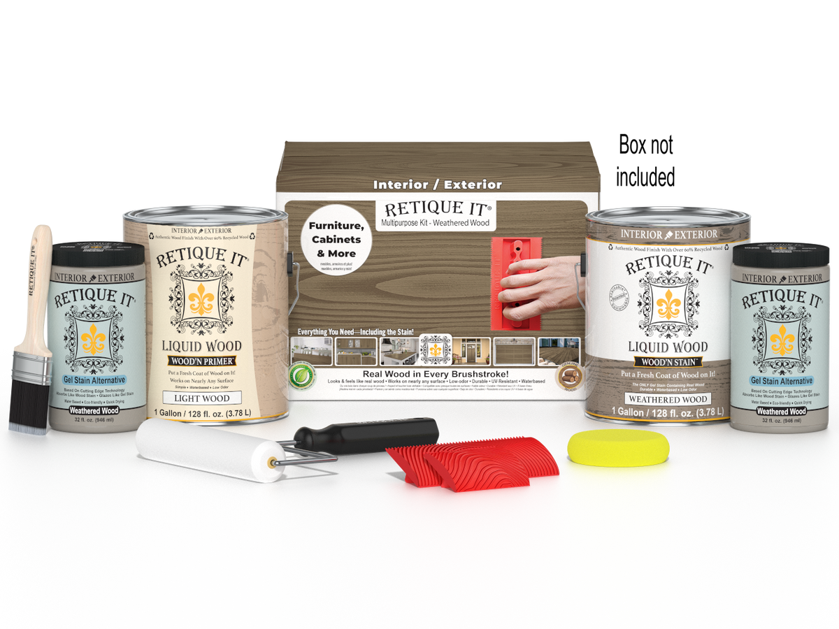 Retique It® Wood'n Finish Kit, Weathered Wood, includes four large wood finishing products in a box.