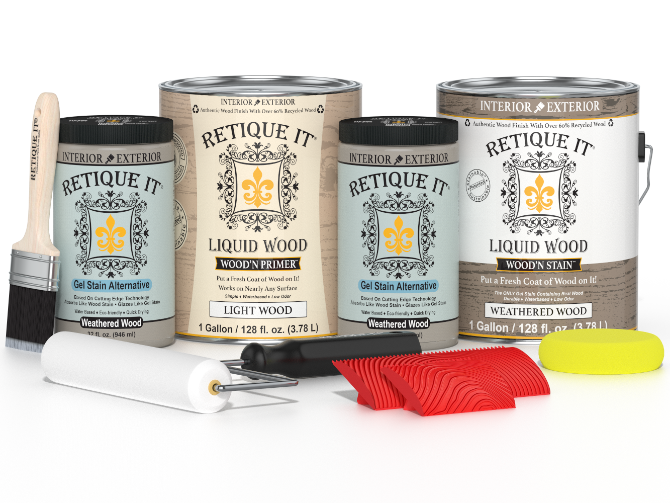Weathered Wood Multi-purpose Wood'n Kit by Retique It® with four large wood finish kits for furniture restoration.