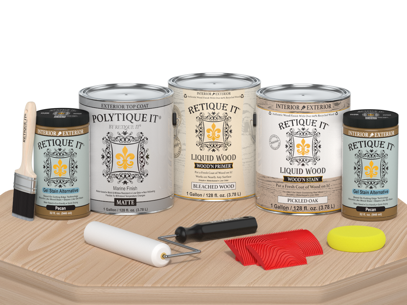 Retique It® Wood'n Finish Kit in matte finish, featuring a wood oak sample plate for furniture restoration and detailing.