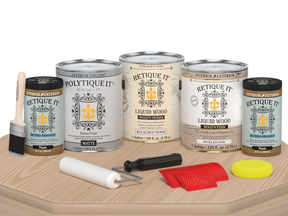 Retique It® Wood'n Finish Kit in matte finish, featuring a wood oak sample plate for furniture restoration and detailing.
