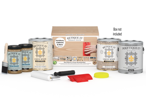 Retique It® Wood'n Finish Kit in Walnut Oak, large size, with wood stain and finishing tools in a box for wood furniture.