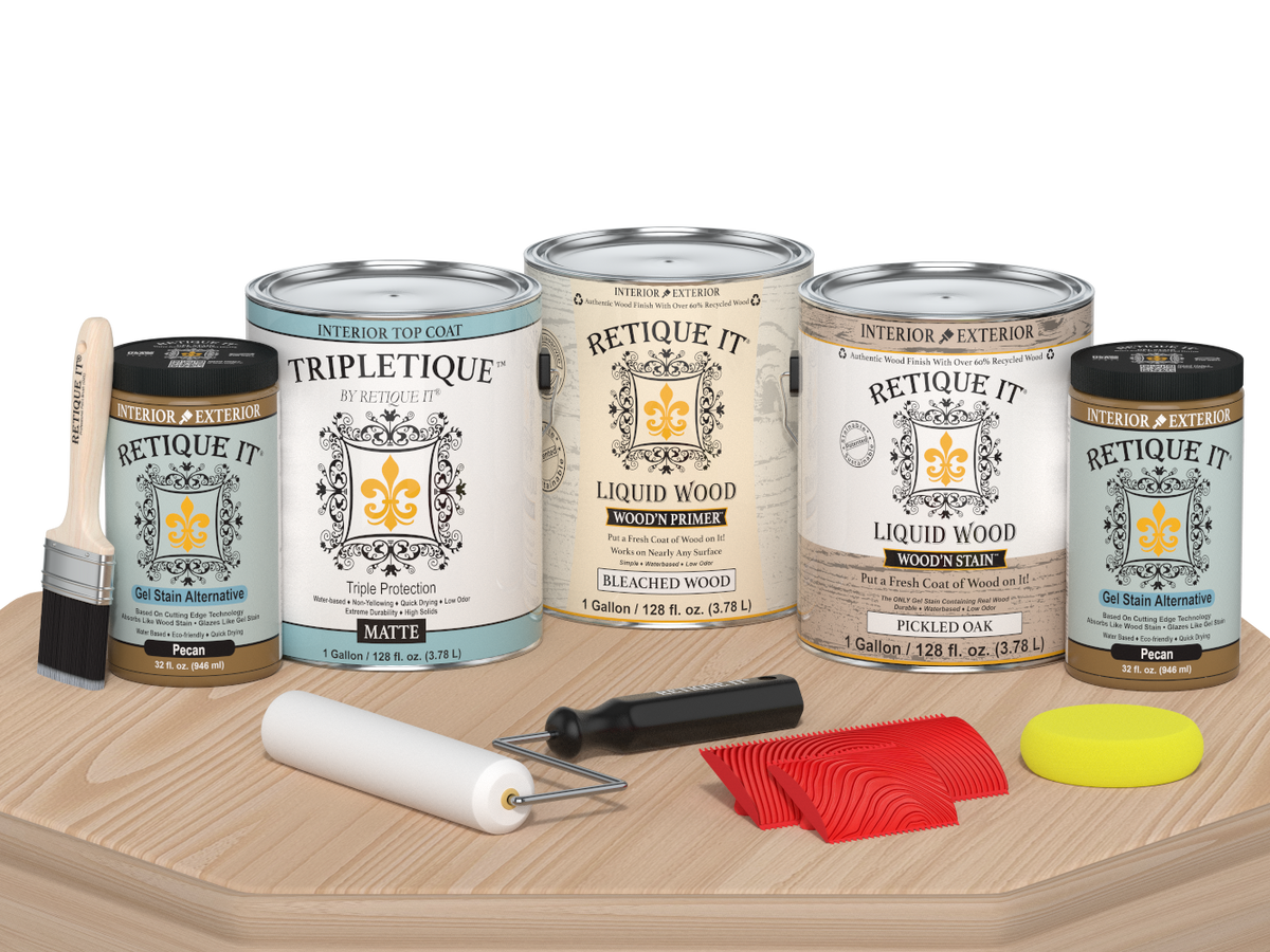 Retique It Wood'n Finish Kit in WNK128 WOAK TPLQ matte wood finish for furniture and crafts.