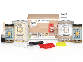 Retique It® Wood'n Finish Kit in white oak with four large bottles, designed for multi-purpose wood finishing projects.