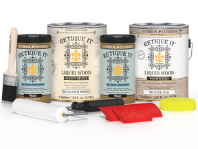 Retique It® Wood'n Finish Kit in white oak, multi-purpose wood finish set with four large bottles of wood stain and finish.