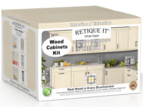 Retique It® Wood'n Cabinet Kit with white wash stain, featuring 48 grained cabinet doors for a rustic, textured finish.