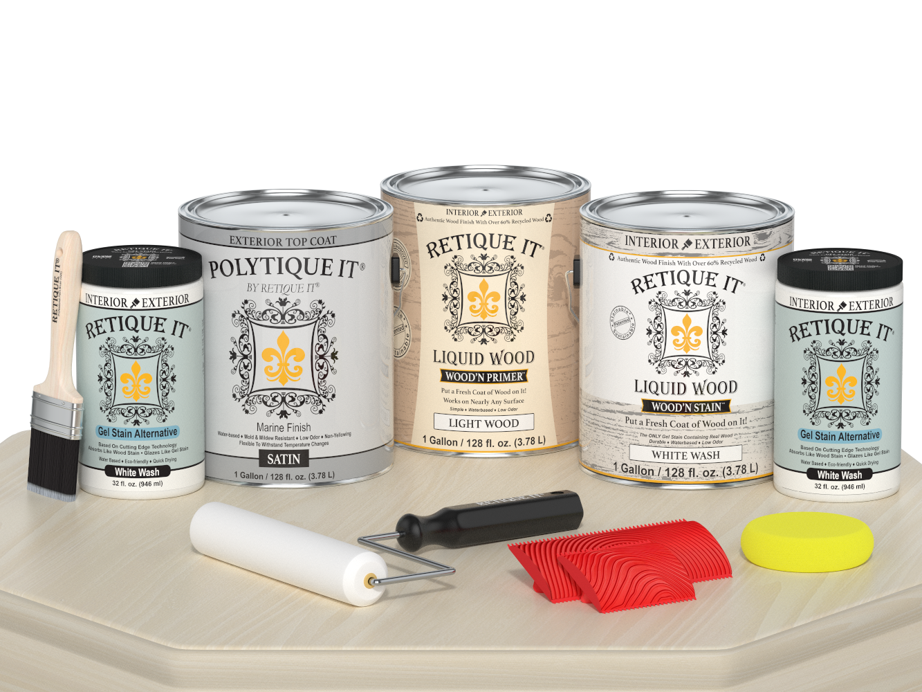 Retique It® Wood'n Finish Front Door Kit stain swatch in White Wash showing natural wood tone and finish options