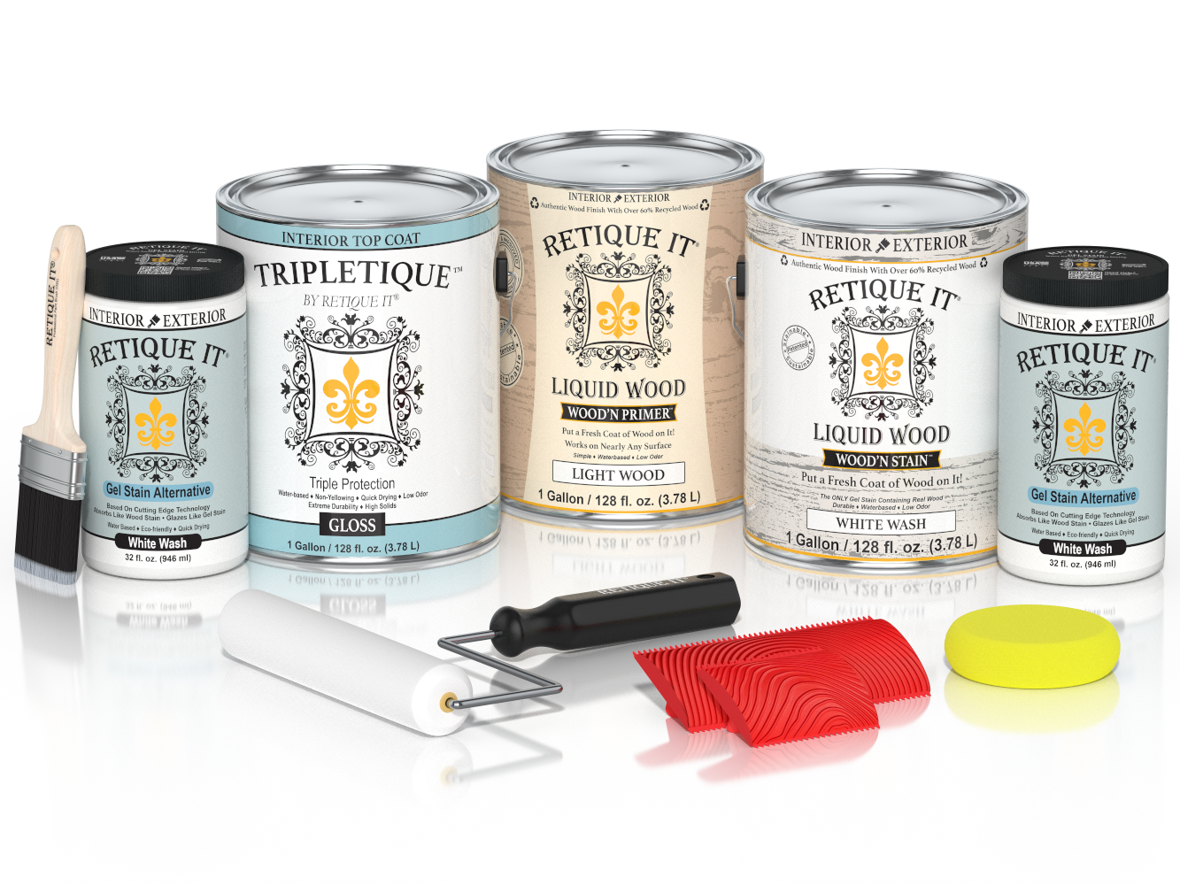 Retique It® Wood'n Cabinet Kit with 48 grained white wash stain doors, glossy finish, for kitchen or bathroom cabinetry.